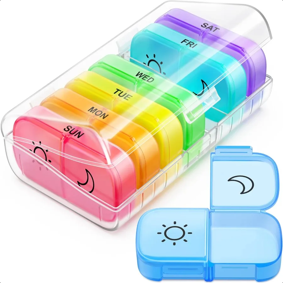 

Weekly Pill Organizer 2 Times a Day with SameSide Large Opening for Easy Filling Retrieving Color Tracking 7 Day AM PM Pill Box