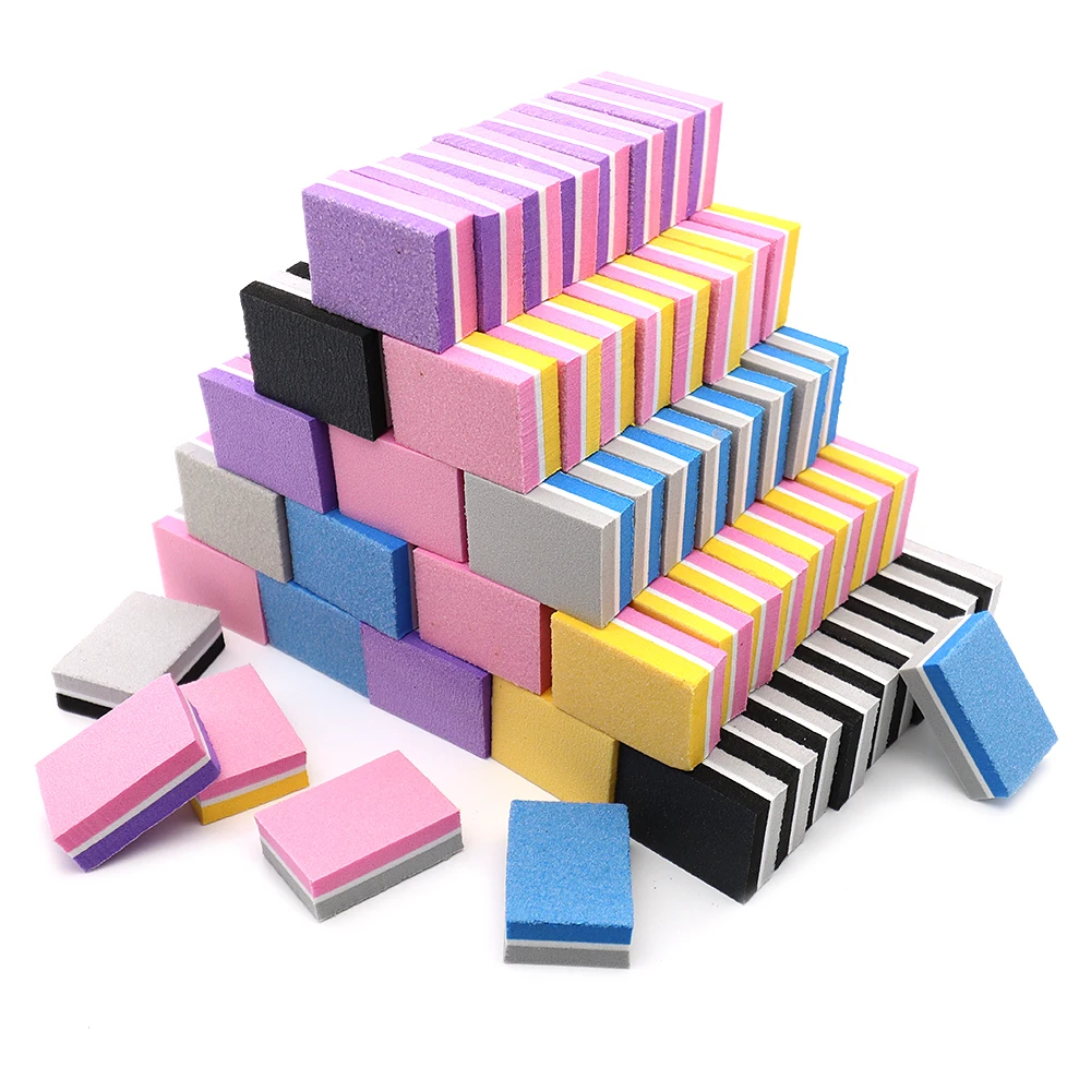 

500Pcs Double-sided Different Color Nails File For Manicure Pedicure Sandwich Washable Square Mini Nail Buffers Block Wholesale