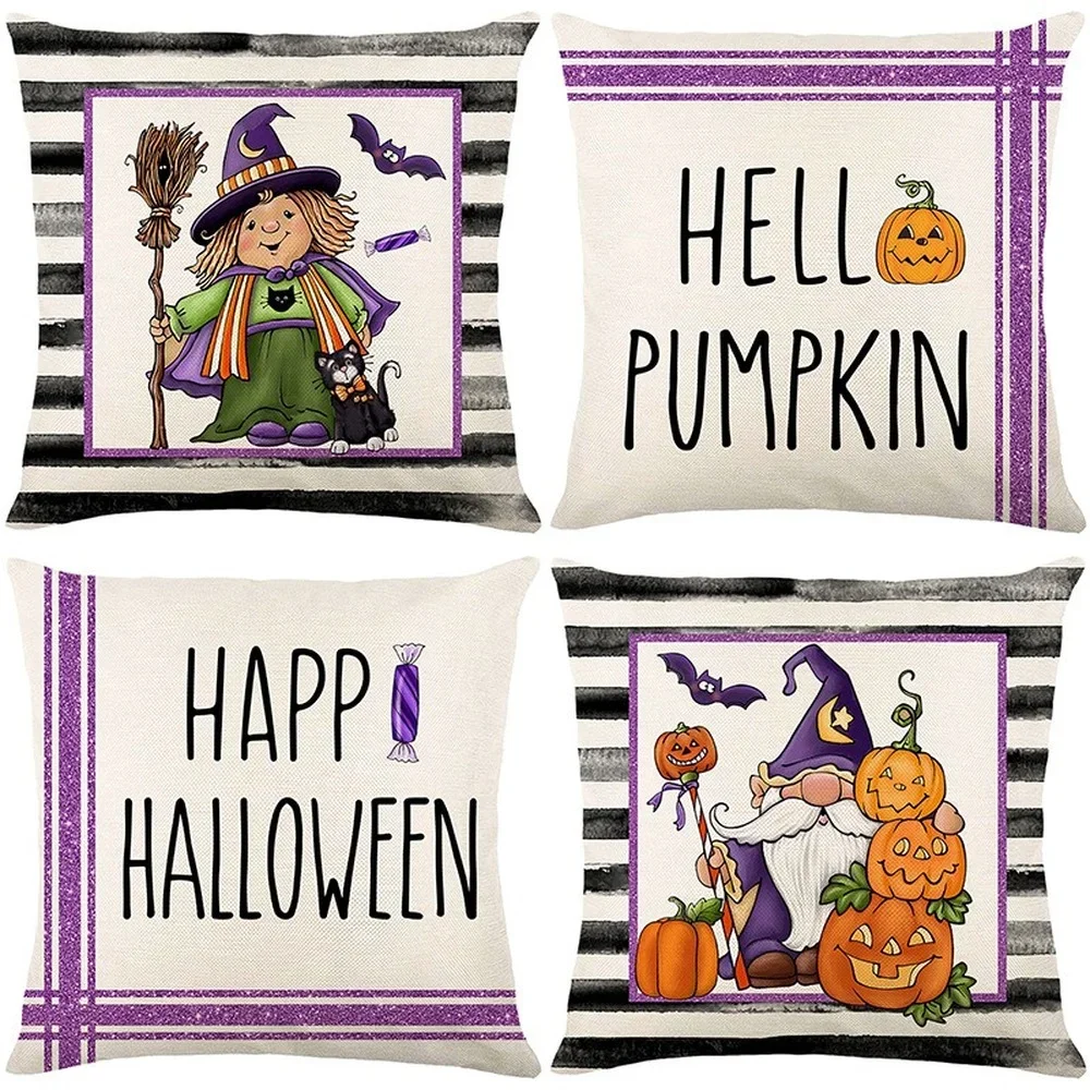 Halloween Decorations Pumpkin Letters Cushion Cover 18x18 Inches Linen Pillowcase Farmhouse Home Decor Pillow Cover for Couch