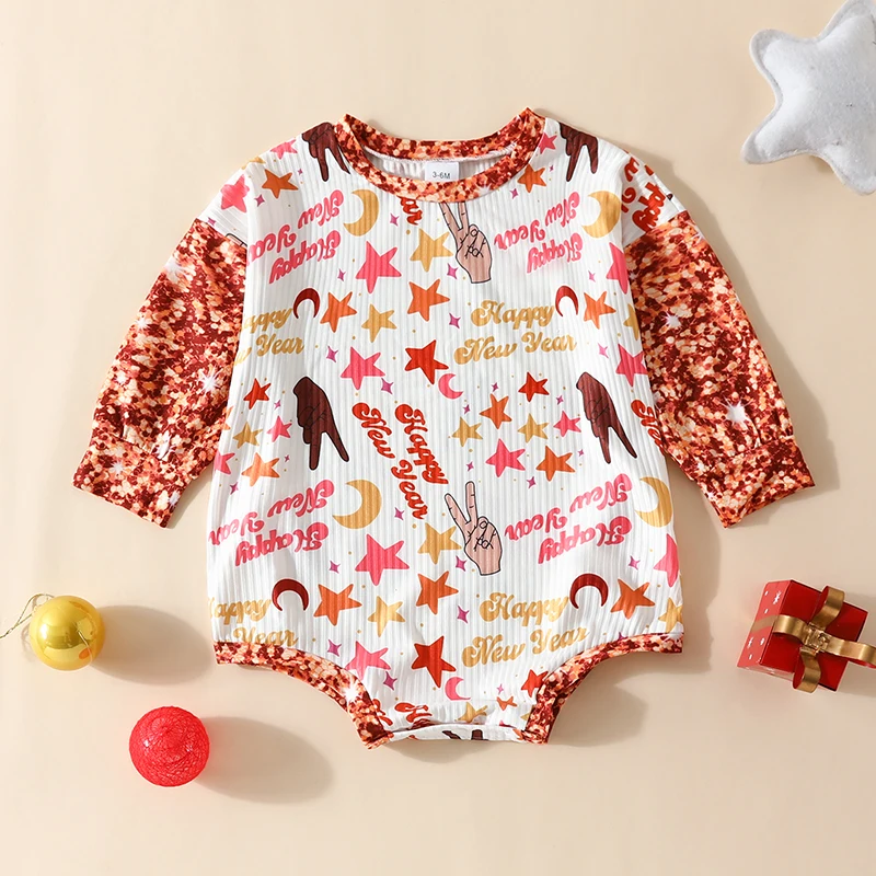 

Infant Baby Boy Girl Christamas Ouftits Letter Print Long Sleeve Sweatshirt Romper Jumpsuit Fall Winter Clothes