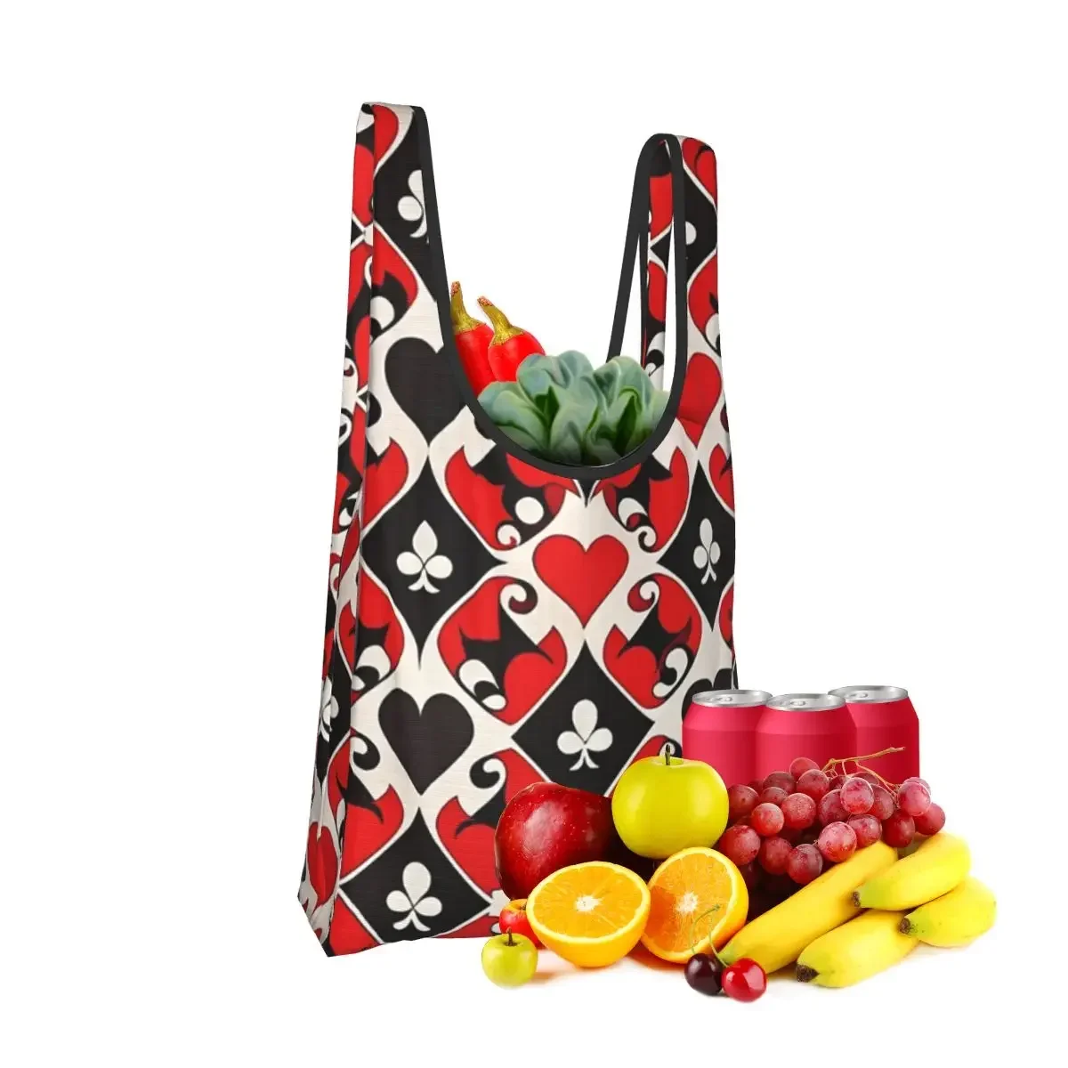Playing Cards Symbols Shopping Bag Portable Tote Bags Foldable Shoulder Shopper Bag Groceries Handbag