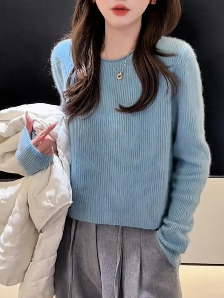 

Korean Sle Soft Cozy round Ne Knitwear Women's plus Size Slimming Versatile Anti-Aging Top for Autumn Winter