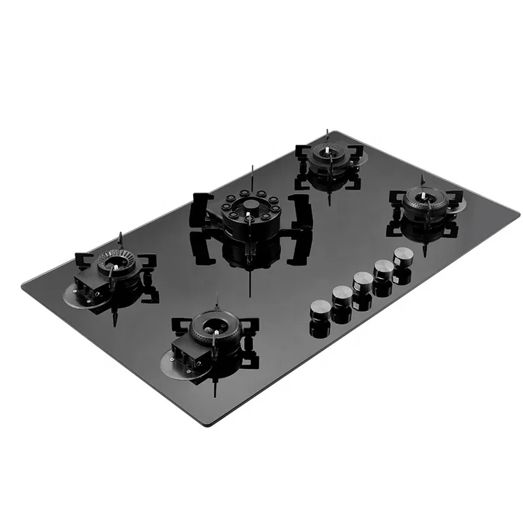 

5-конфольная мощная волшебная газовая плита с откидной крышкой, встроенная газовая плита со стеклянной крышкой