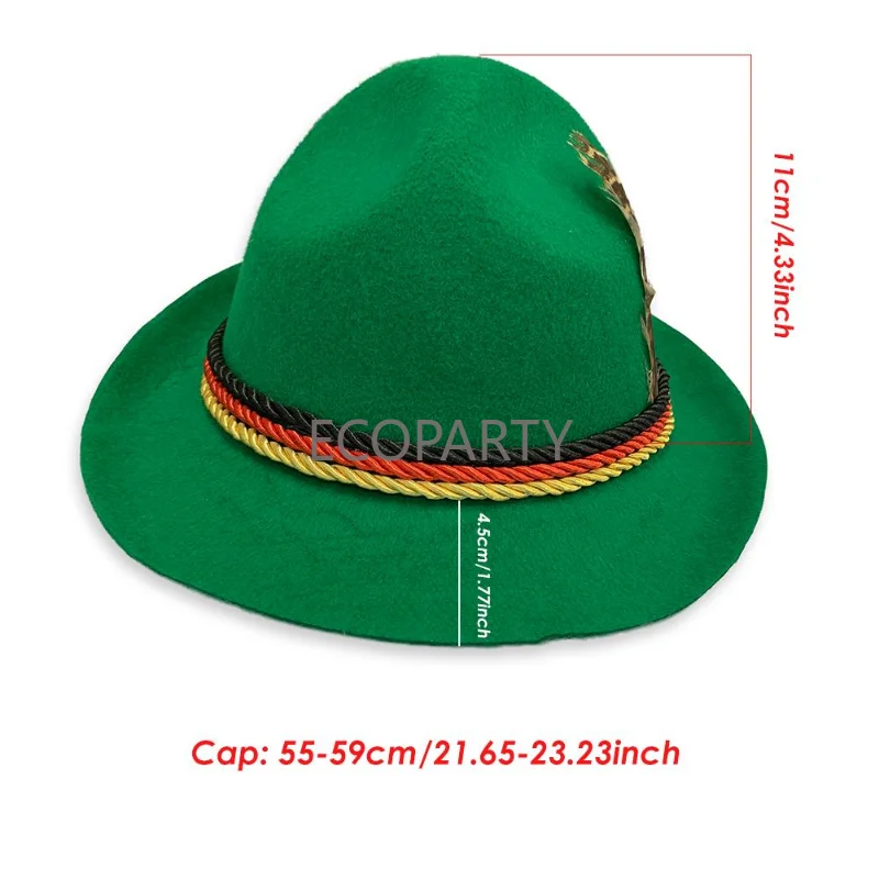 Traditionele Oktoberfest Halloween Mannen Vilten Hoed Duits Alpine Cap Veren Decoratie Voor Partij Volwassen Neutrale Kostuum Accessoires