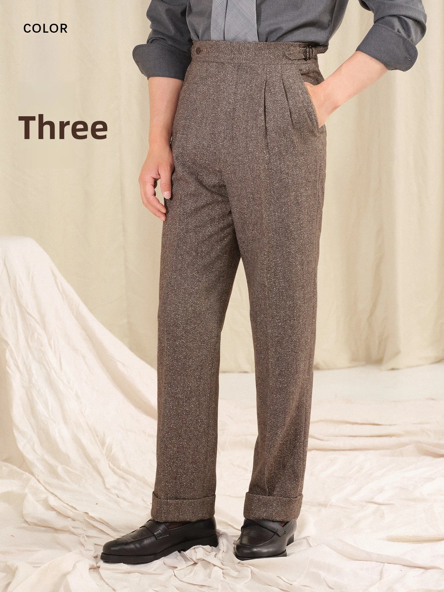 

Мужские повседневные брюки Cultum прямого кроя с двойными складками, теплые, из 50% шерсти и 50% полиэстера, осенне-зимние, длинные