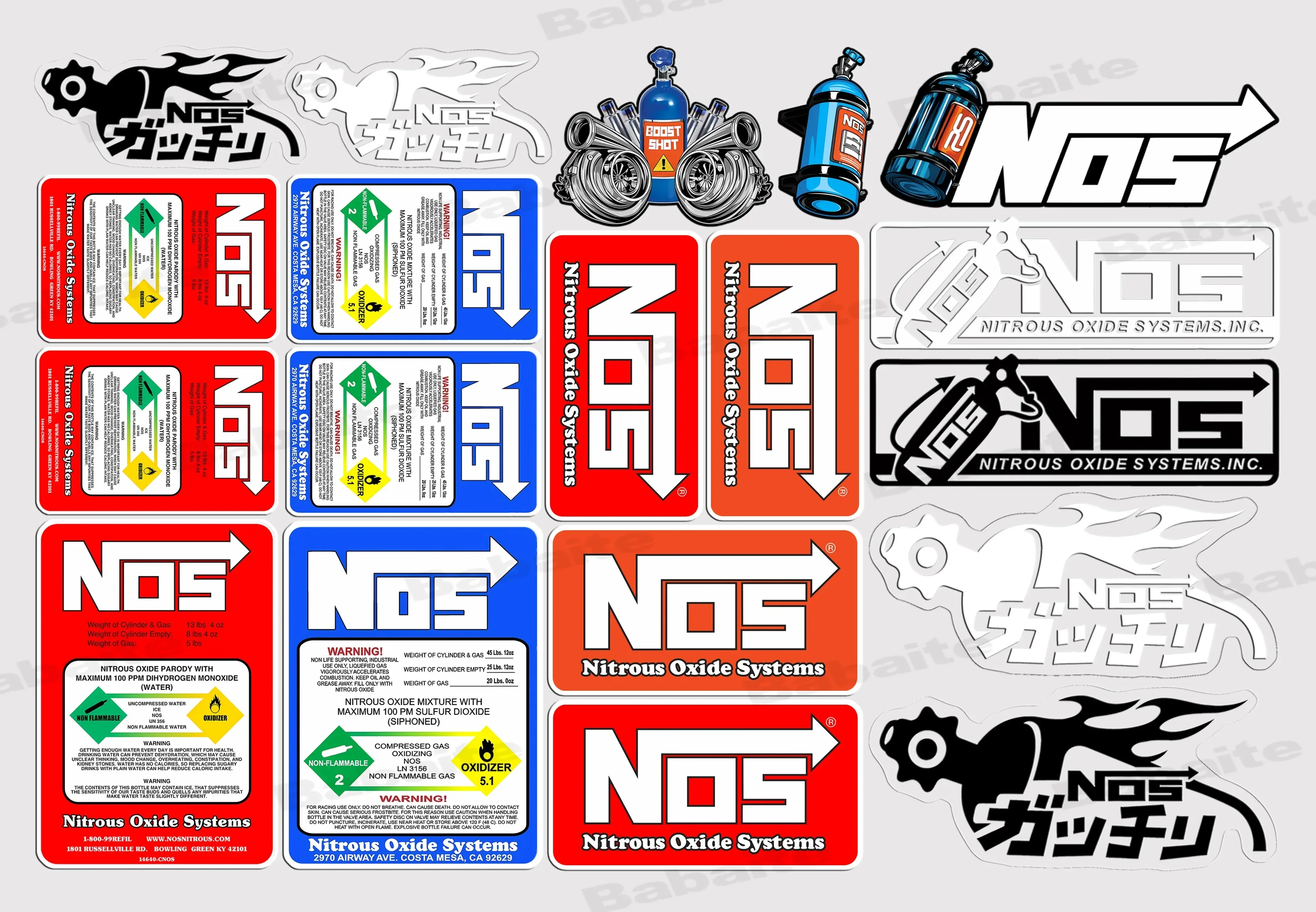 1세트 'NOS' 자동차 모터사이클 스티커 컬렉션, 질소산화물 데칼, 자동차 및 모터사이클 외부 커스터마이징 액세서리