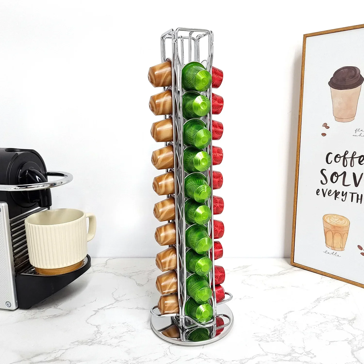 40 Pod Gold Coffee Capsules Nespresso Coffee Pods Holder Rotating Rack Coffee Capsule Stand Storage Shelve Organization Holder