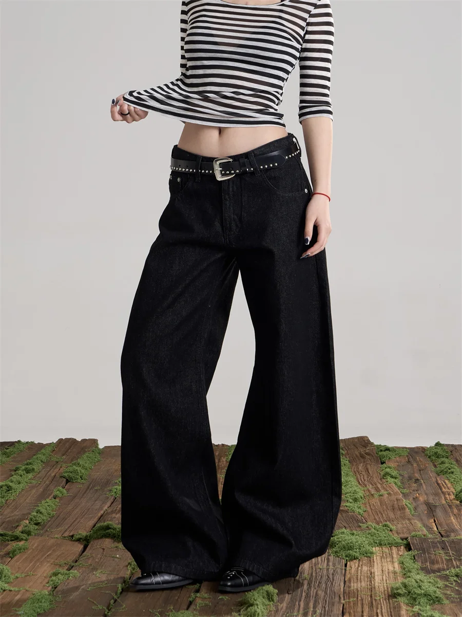 Black High Street Loose Cross Blade Knife Denim Jeans Women's Wide Leg Long Pants American Retro Style ONLPP Ladies Jeans