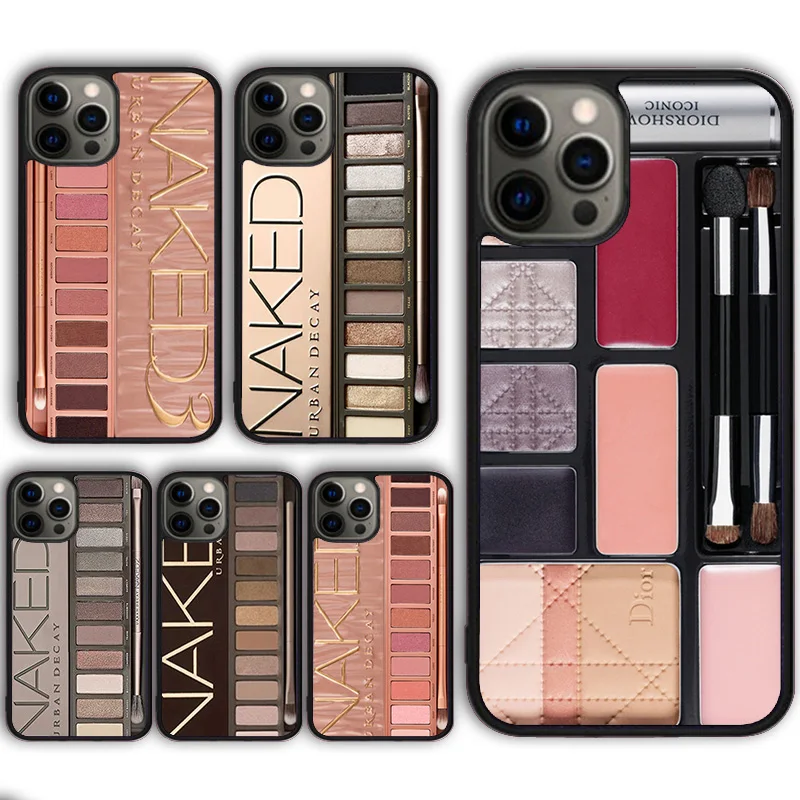 Juego de maquillaje compacto, funda de teléfono con sombra de ojos para iPhone 15, SE2020, 13, 14, 11, 12 Pro Max, XR, XS Max, 6, 7, 8 Plus