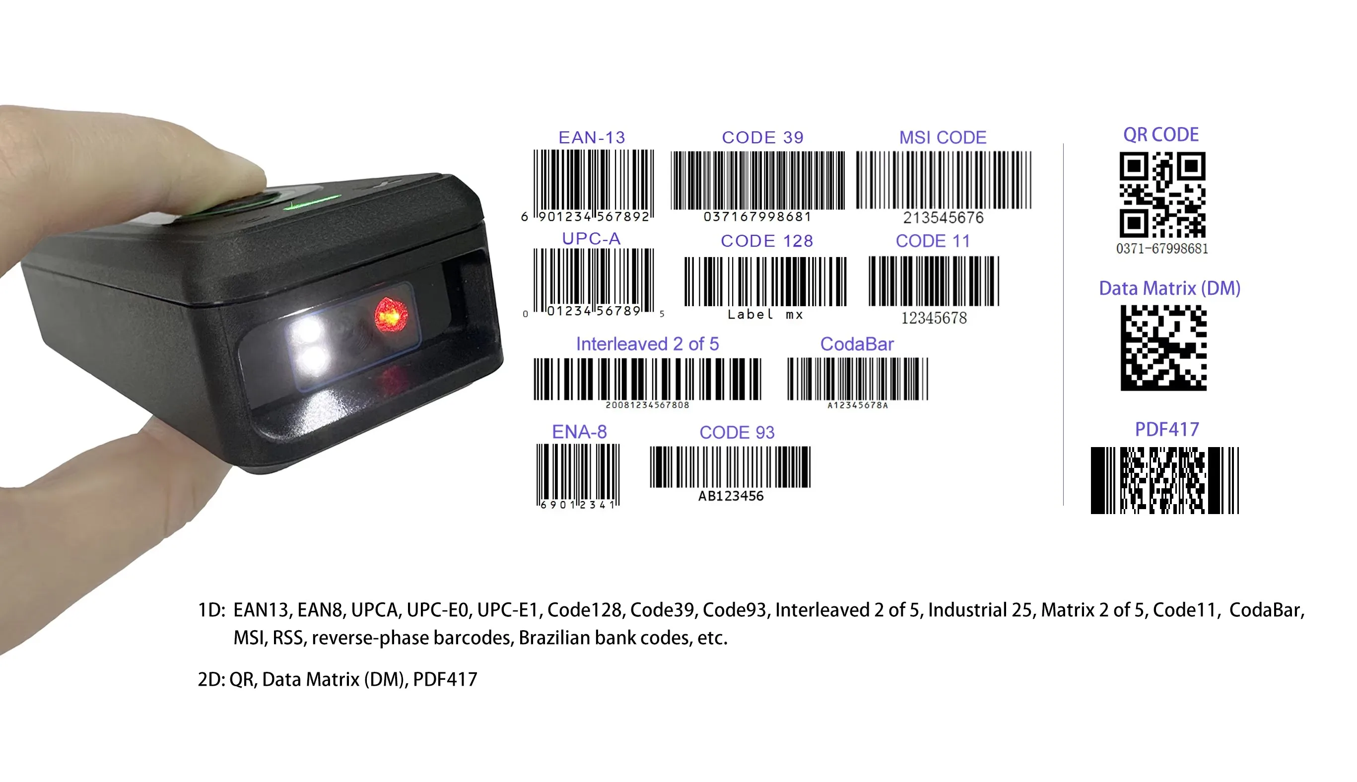 Беспроводной 1D 2D CMOS сканер штрих-кода USB Bluetooth Мини Карманный считыватель QR-кода для iOS Android Windows - Мобильная оплата
