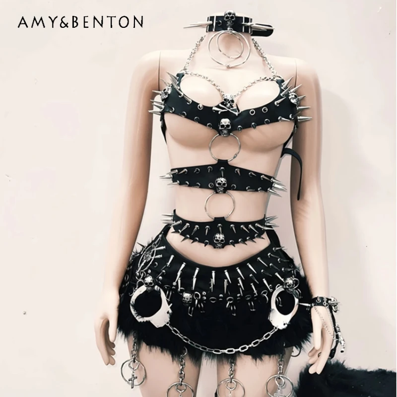 

Punk Gothic Heavy Industry Sexy Hot Girl Women's Vest Original Design 2025 Autumn New Black Sweet Cool Mini Skirts Set Ladies