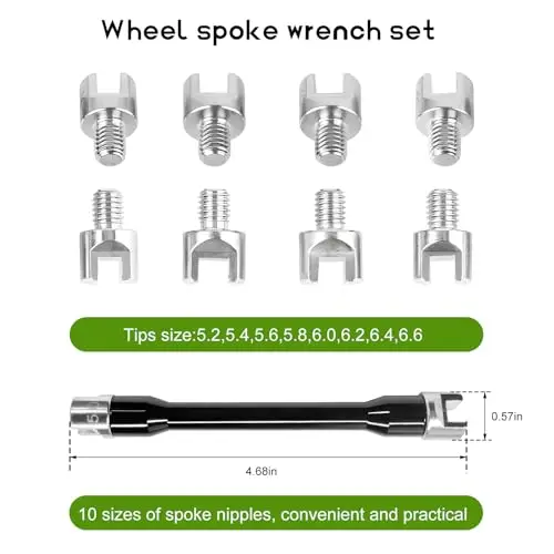 

10-Piece Wheel Spoke Wrench Kit With Interchangeable Nipples 5.2–6.8mm For Motorcycle Dirt Bike Repair