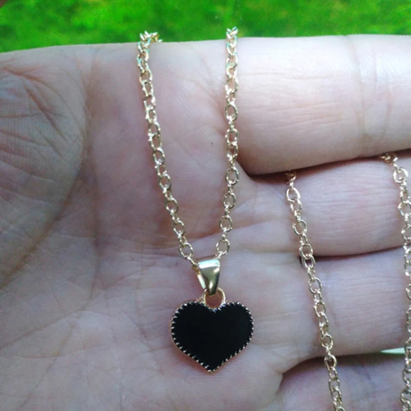 الذهبي سلسلة بسيطة الاكريليك القلب قلادة قلادة للنساء حفلة موضة أسود أحمر طوق المختنقون الكورية العصرية مجوهرات هدية #6