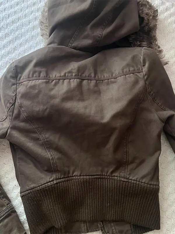 

Gothic Rose Original American Retro Brown Jaet Outerwear Faion High-End Slimming Winter Cotton Blend Zipper Closure