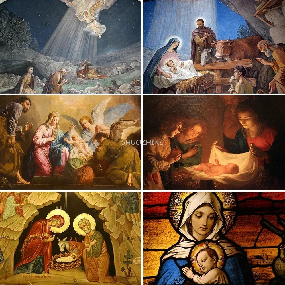 Backdrop Christmas Jesus Birth Nativity Scene Mary Joseph Vinyl Photography Background Photo Studio Photocall