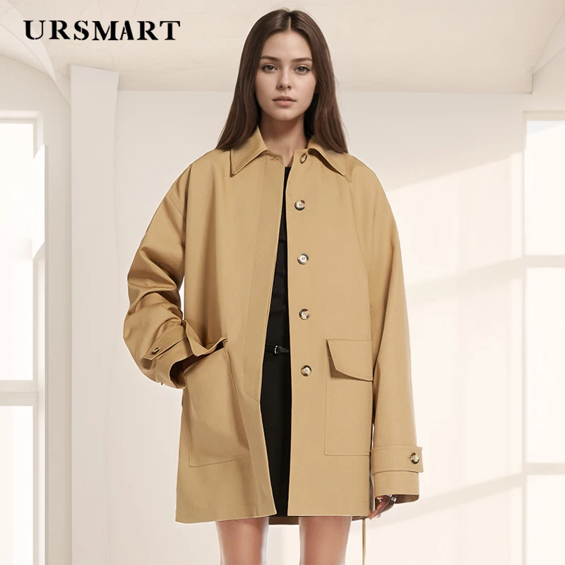 

British Fashion Khaki Women's Trench Coat – Medium-Length Loose Fit Single-Breasted Custom Casual Windbreaker