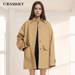 British Fashion Khaki Women's Trench Coat – Medium-Length Loose Fit Single-Breasted Custom Casual Windbreaker