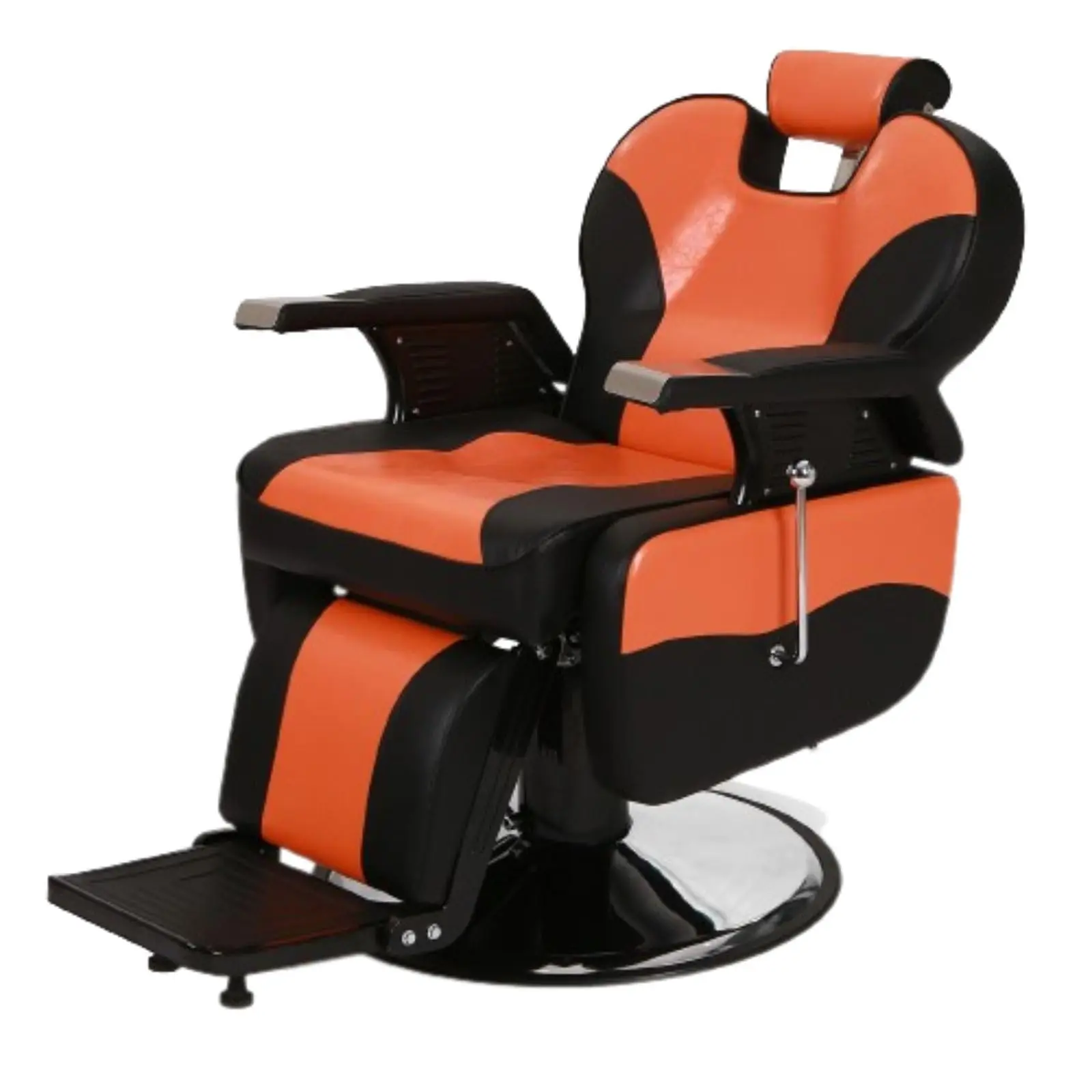 All Purpose Heavy Duty Reclining Barber Chair, Black-Orange | 360° Swivel, Height Adjustable, Supports up to 440lbs