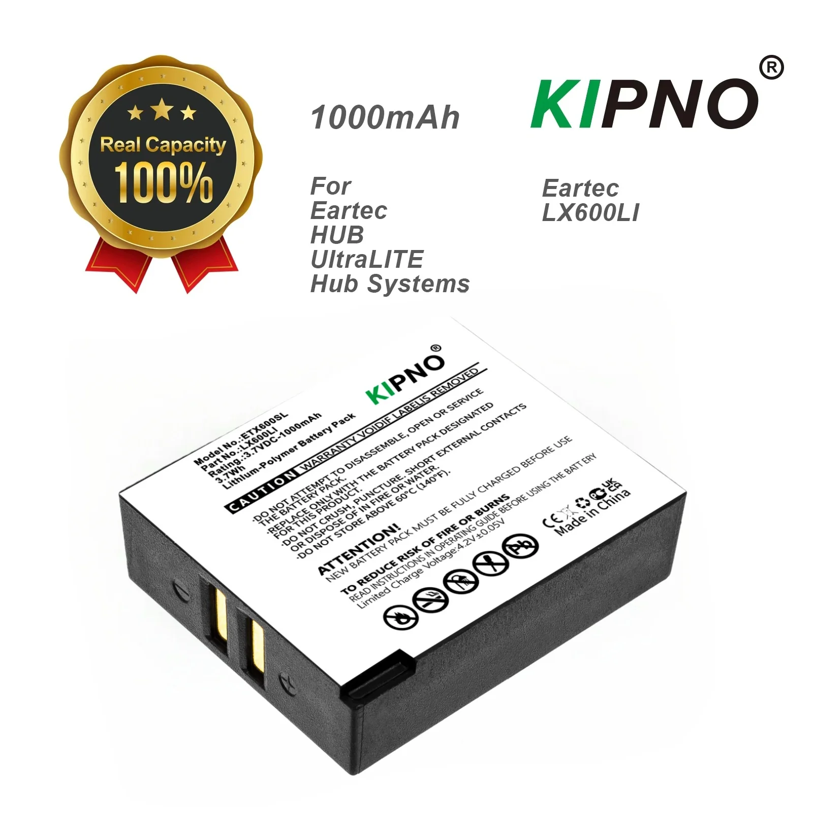 

KIPNO Wireless Headset Battery 3.7V/1000mAh LX600LI for Eartec HUB,UltraLITE,Hub Systems