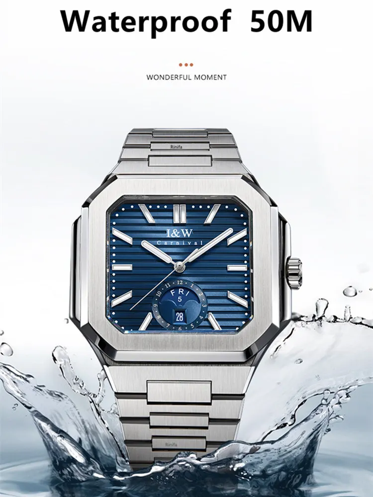 Carnival MIYOTA Automatic Watch Men Square Luxury Brand Mechanical Watches Reloj Hombre orologio uomo automatico alta qualità