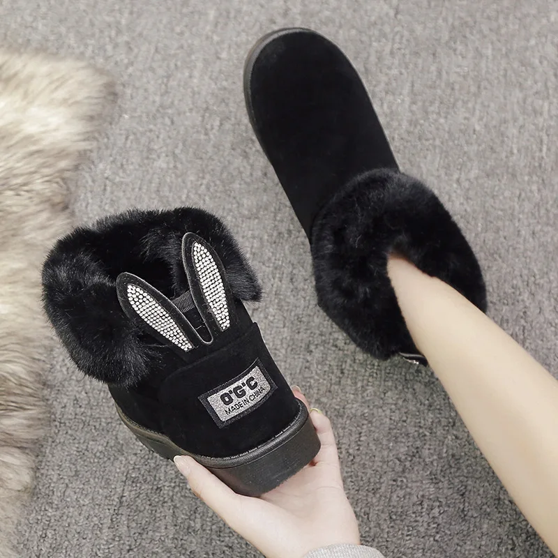 2023 Women Boots Real Fox Fur Brand Winter Shoes Warm Black Round Toe Casual Plus Size Female Snow Boots Drop Ship