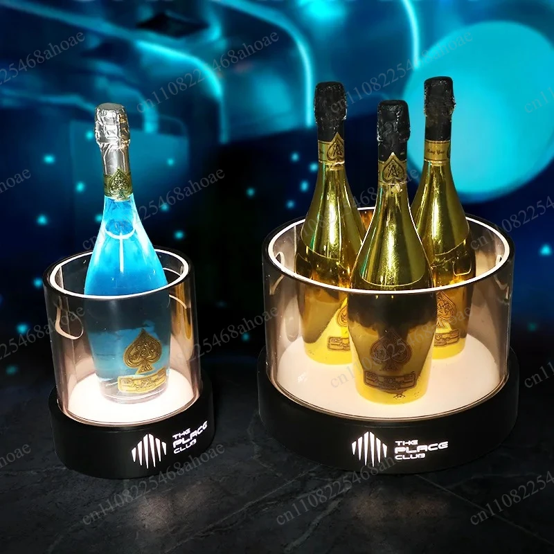 LED Light Round Acrylic Ice Bucket Portable Champagne Wine Cooler Container For Beer Cocktail Bar KTV Party Drinks Supplies
