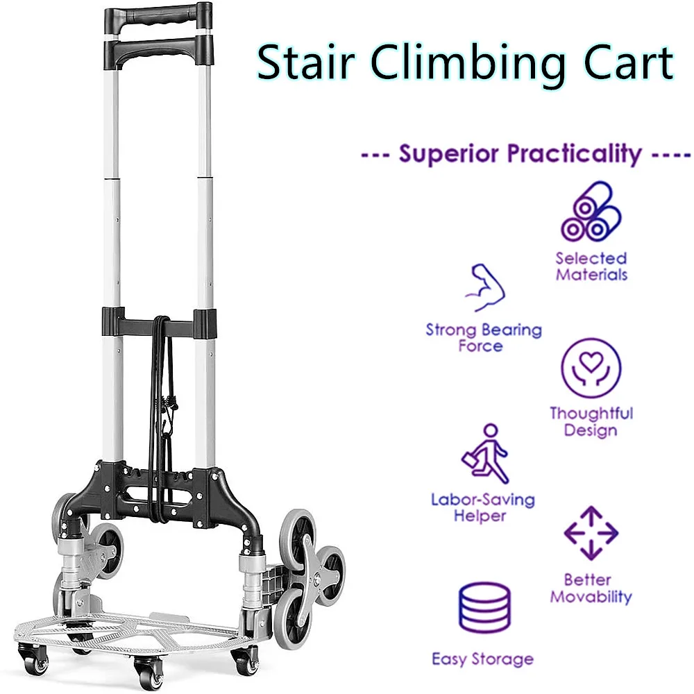 All Terrain Garden Cart Stair-Climbing Portable 6-Wheels Folding Trolley for Upstairs Cargo with bag Hand Truck Loading 150kg