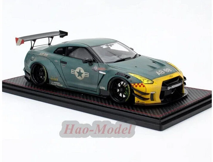 IG 1/18 สําหรับNissan GTR R35 เรซิ่นรุ่นรถDiecastจําลองเด็กของเล่นเด็กของขวัญวันเกิดงานอดิเรกจอแสดงผลเครื่องประดับสีเขียว