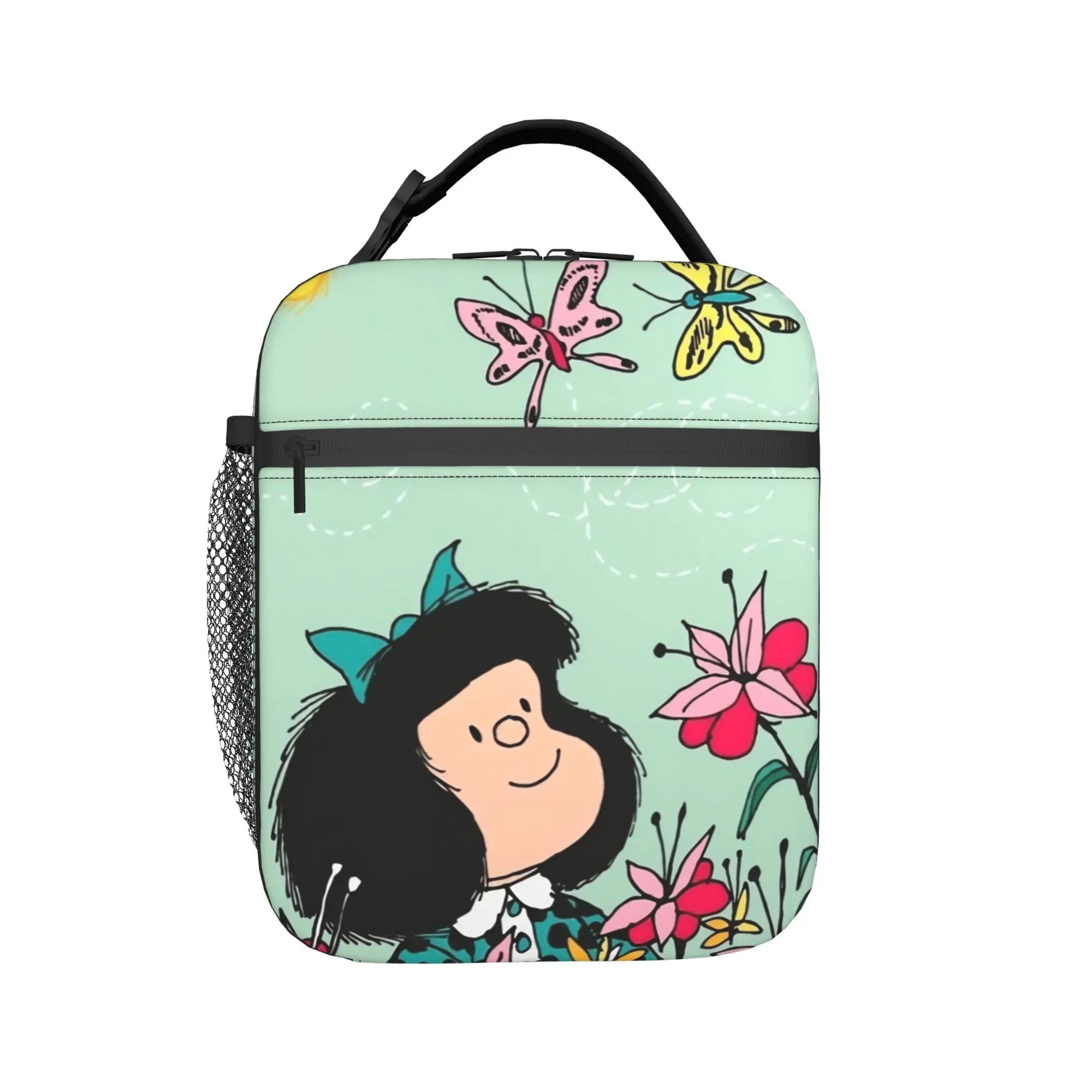 Mafaldas Cartoon Flowers Insulated Lunch Bag Portable  Reusable Thermal Bag Lunch Box Tote School  Outdoor Food Bag