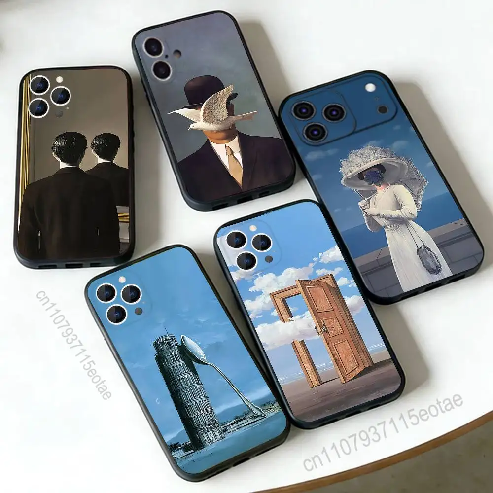 

R-Rene M-Magritte Art Draw Phone Case Silicone Soft For IPhone 16,17,15,11,13,12,14,Mini,Pro,Max,Plus,Air,E Black