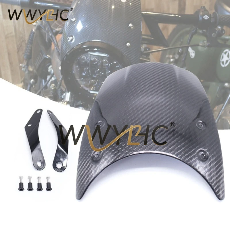 Suitable for Motorcycle Carbon Fiber Windshield Modification, Retro Headlight Windshield Panel, 5-7 Inch Protective Cover