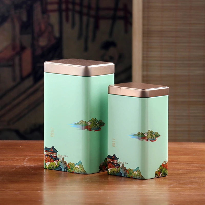 Lata de té cuadrada, lata de Metal portátil, caja de té de almacenamiento, caja de hierro china portátil, tetera sellada, mesita para café de sala de estar, juego de té
