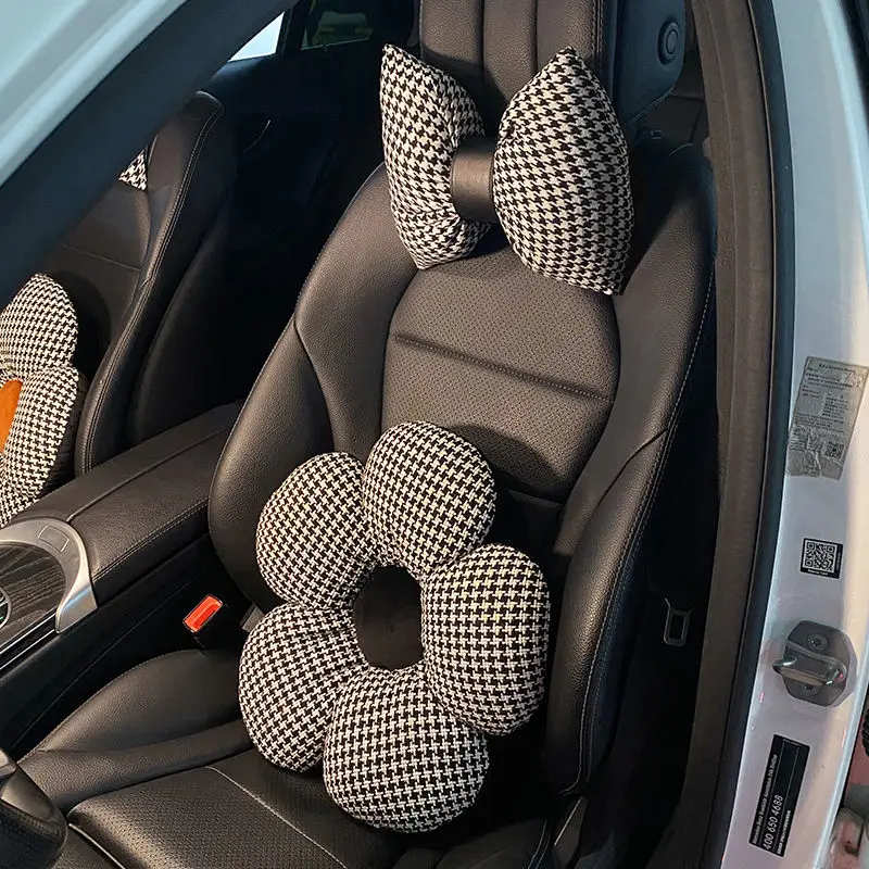 Auto Hoofdsteun Taille Celebrity Houndstooth Auto Seat Terug Pad Neksteun Kussen Kussen Interieur Product Voor Dame Vrouw