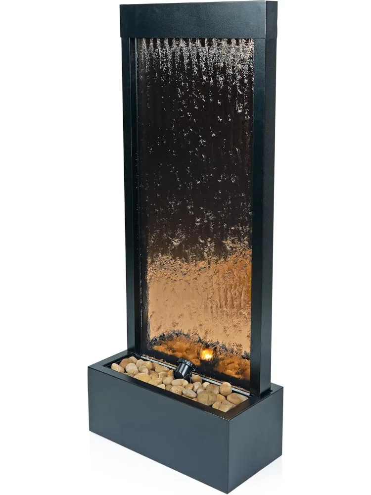 

Corporation - Mirror Waterfall Fountain with Stones & Lights - Zen Indoor/Outdoor Decor for Office, Living Room, Patio, E