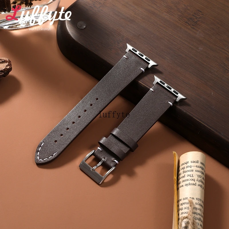Ремешок кожаный для Apple Watch 49 45 44 42 41 40 38 мм, деловой браслет для IWatch Ultra 2/1 SE SE2 Series 9 8 7 6 5 4 3