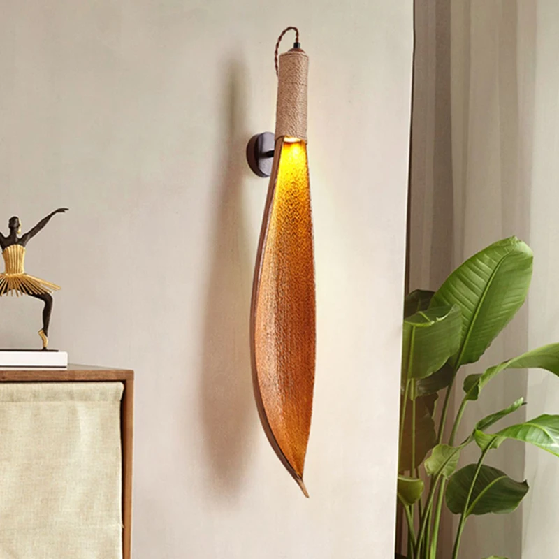 Cocoa Leaf Wabi Sabi style Homestay Vintage Restaurant Living Room LED Wall Light Home  Bedroom Background Decoration Lamp