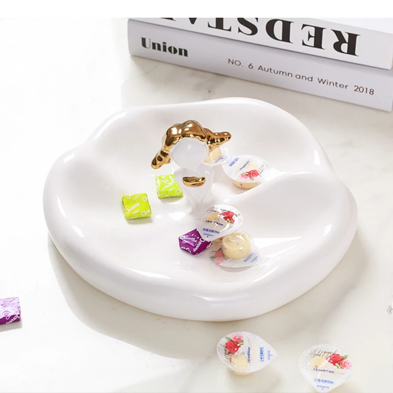 Dress Girl Fruit Plate Afternoon Tea Dim Sum Candy Dessert Household Ceramic Dinner White Storage Tray