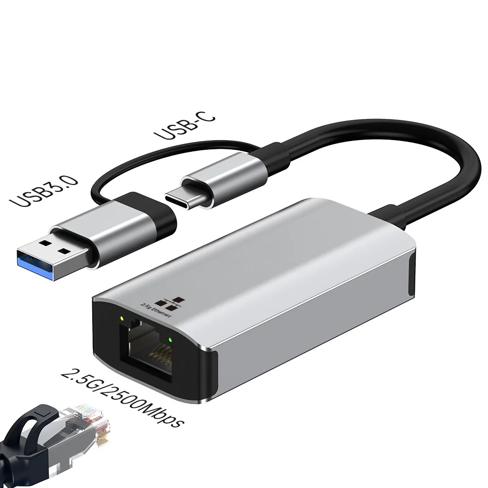 

Ethernet-адаптер 2500 Мбит/с, сетевая карта USB 3.0 типа C, 2,5G Ethernet-гигабитный адаптер, локальная карта-концентратор для MacBook iPad Win 7/8/10/11
