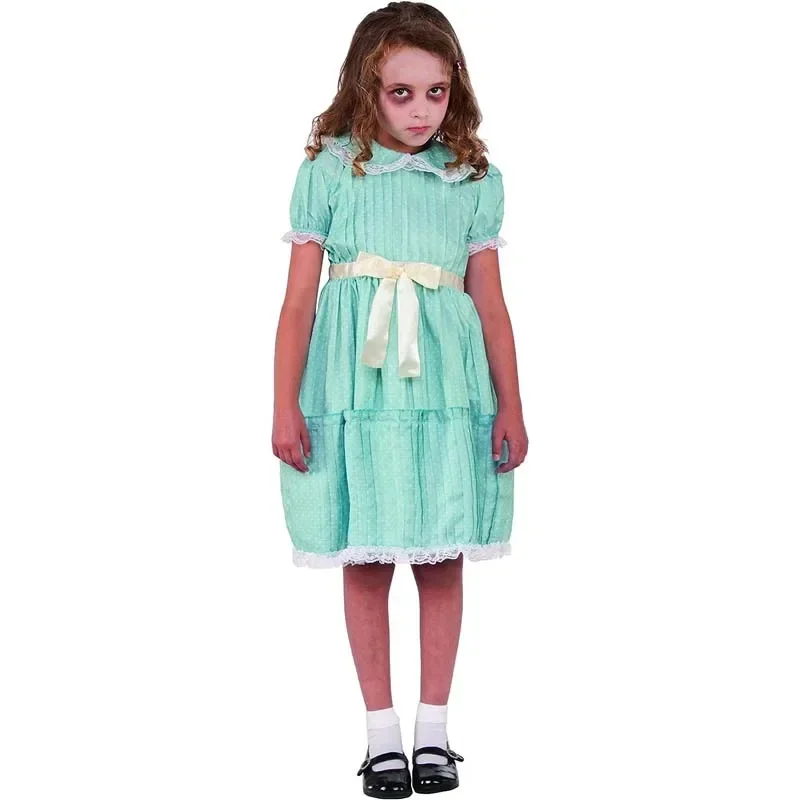 The Shinning Twin Girls Cosplay Dress Dreadful Darling Creepy Killer Lisa Louise Burns Sister Costume Halloween Party Dress Up