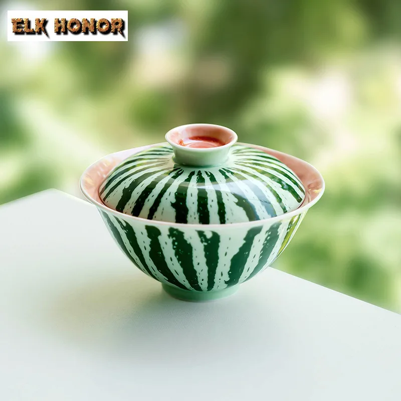 

110ml Creative Watermelon Patern Ceramic Gaiwan Small Size Non Scalding Tea Tureen Tea Maker Cover Bowl Tea Services Decoration
