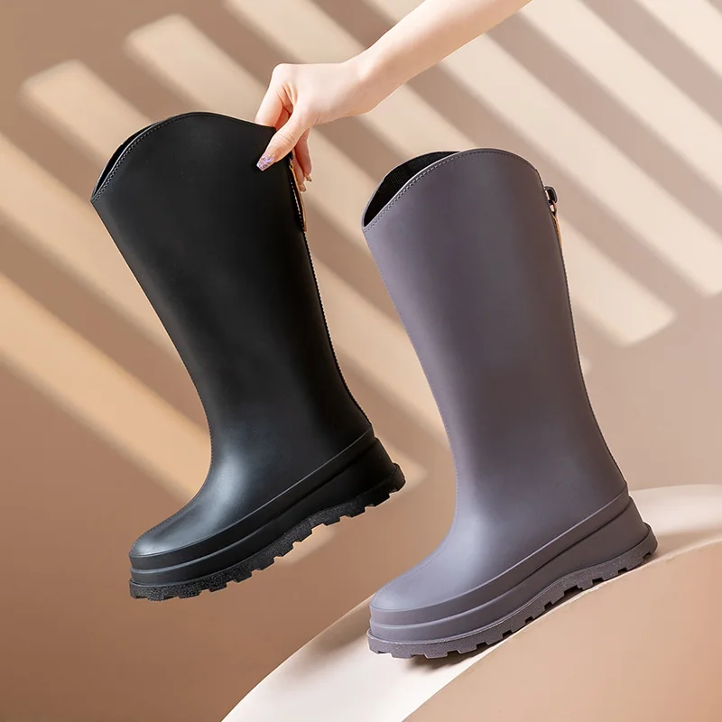 Fashionable High-top Women's Rain Boots with Soft Soles for Outer Wear Non-slip Rubber Shoes Outdoor Versatile Waterproof Shoes