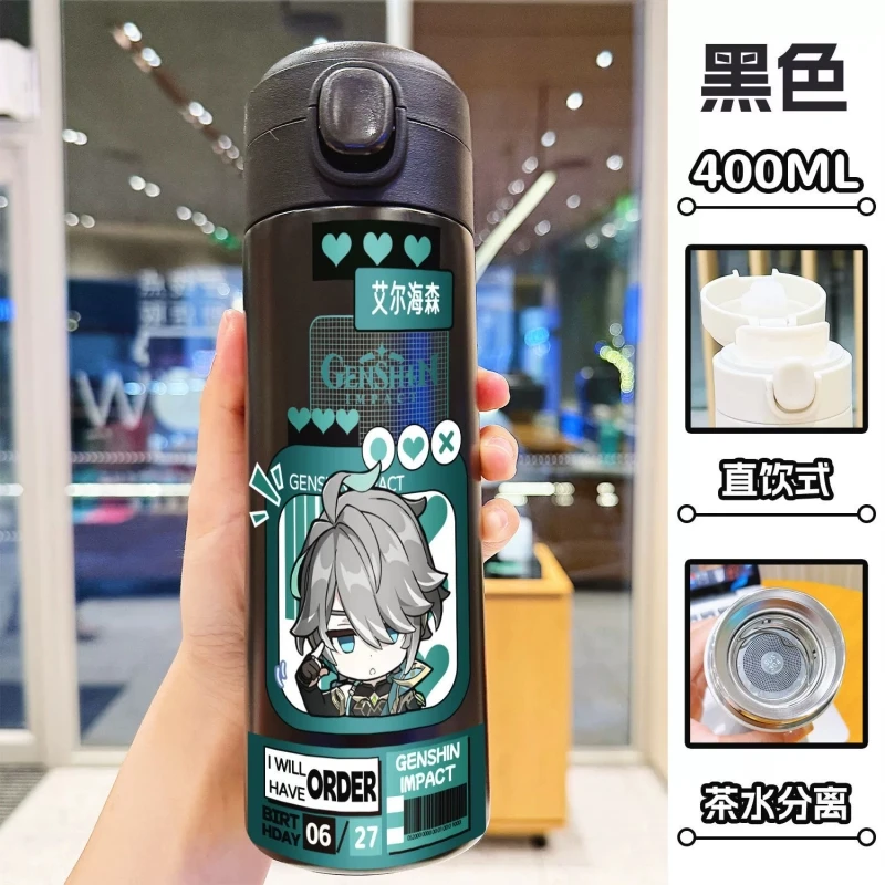 Cartoon Alhaitham Baizhu 400ml Thermos Cup Game Genshin Impact 316 Stainless Steel Water Coffee Cup Keep Cold/Warm Students Gift
