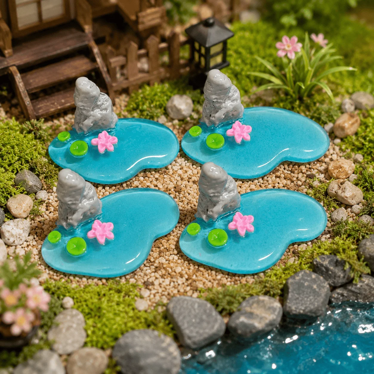 4-teiliges Miniatur-Teichset aus Kunstharz, Mini-Teich & Wassergarten-Zubehör für Minihaus, Feengarten, DIY Mini-Landschaft – Detail 6