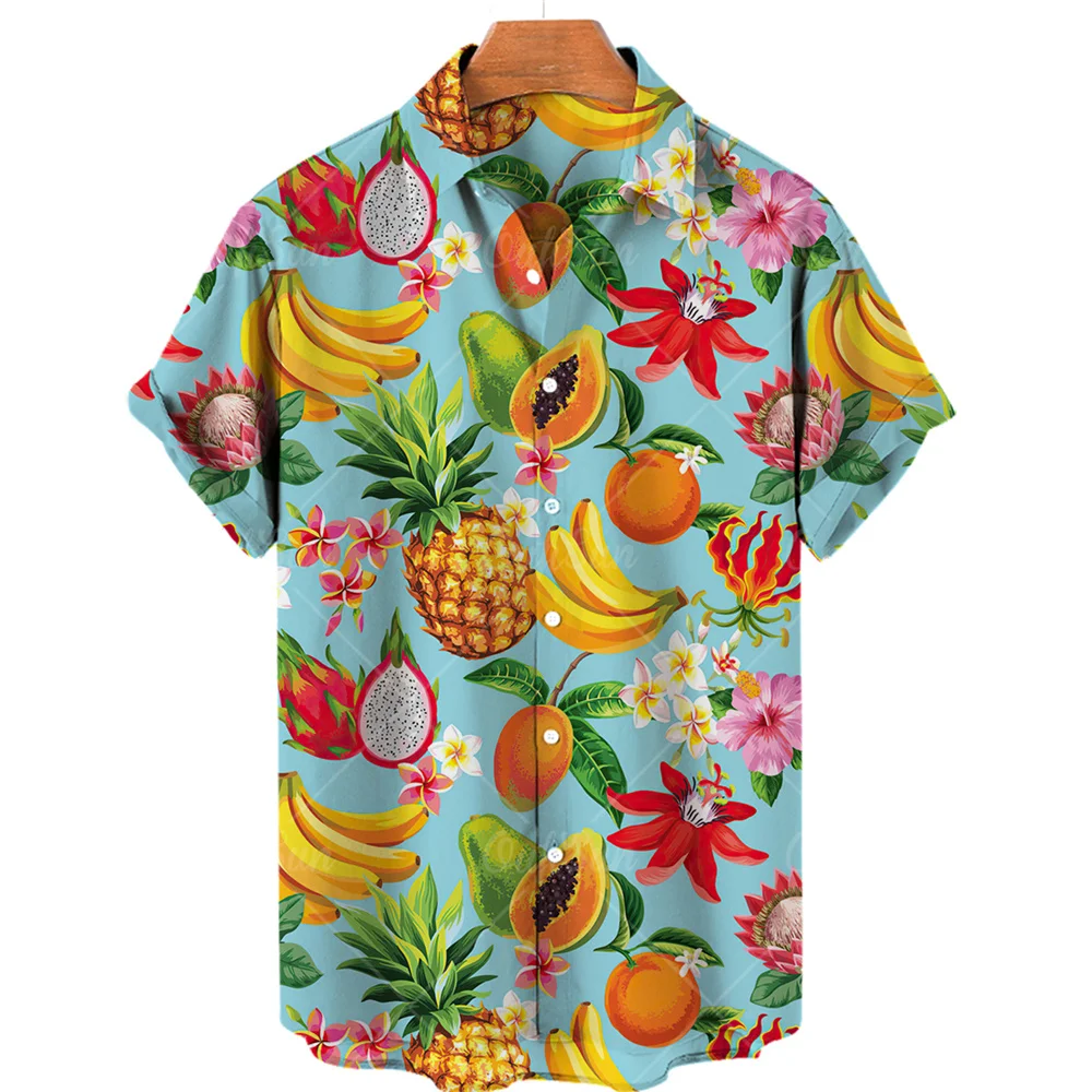 

Fruit Men's Printed Shirt Hawaiian Short Sleeve Button Lapel Leaf Casual Top Summer Personality Cool Beach Shirt 2022 New 5XL