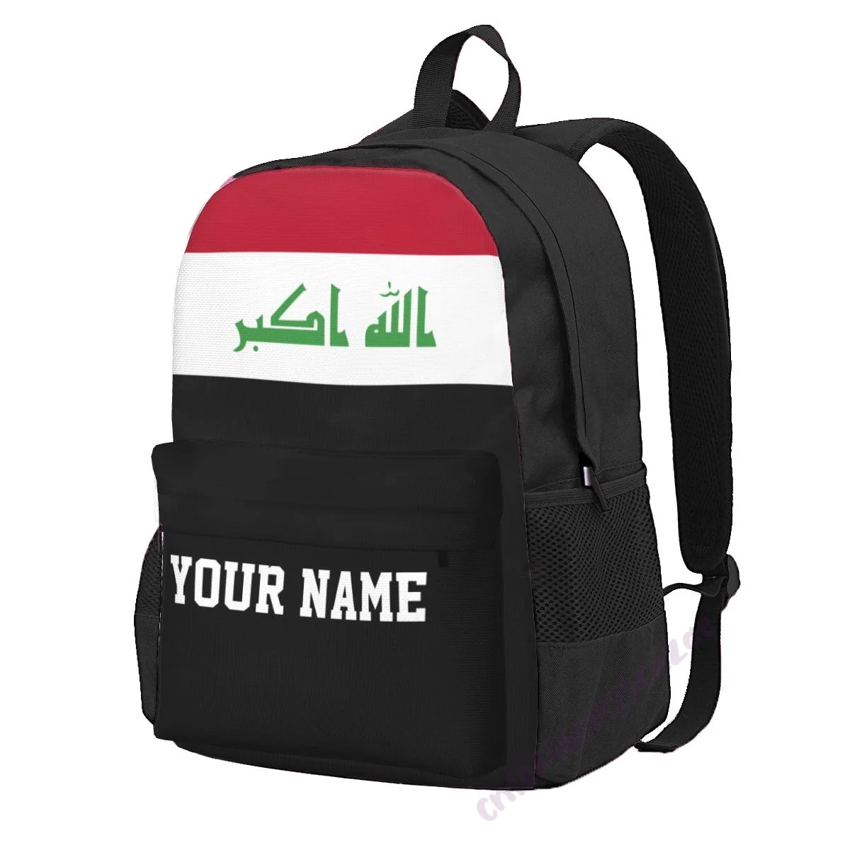 Custom Name Iraq Flag Polyester Backpack For Men Women Travel Bag Casual Students Hiking Travel Camping