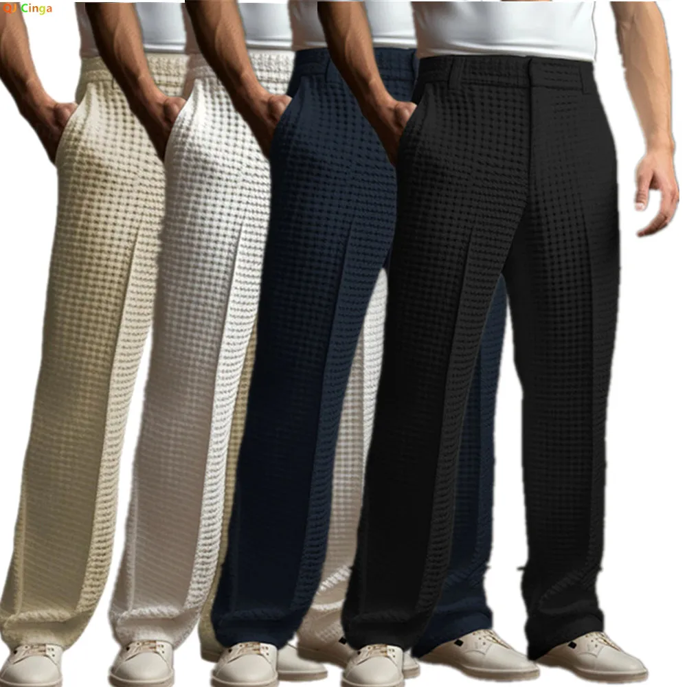 

Spring Men's White Trousers, Black Waffle Pants, Business Casual Pant, Available in Blue and Khaki Colors. New 2026