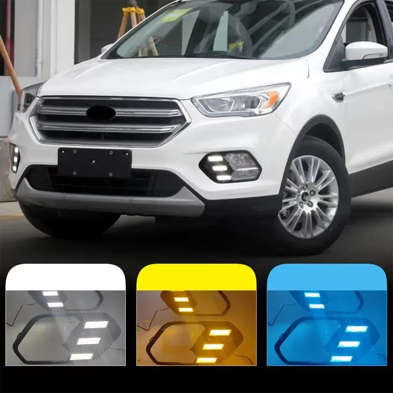 

1Pair Daytime Running Light DRL LED Fog Lamp Cover With Yellow Turning Signal Functions For Ford Kuga Escape 2016 2017 2018 2019