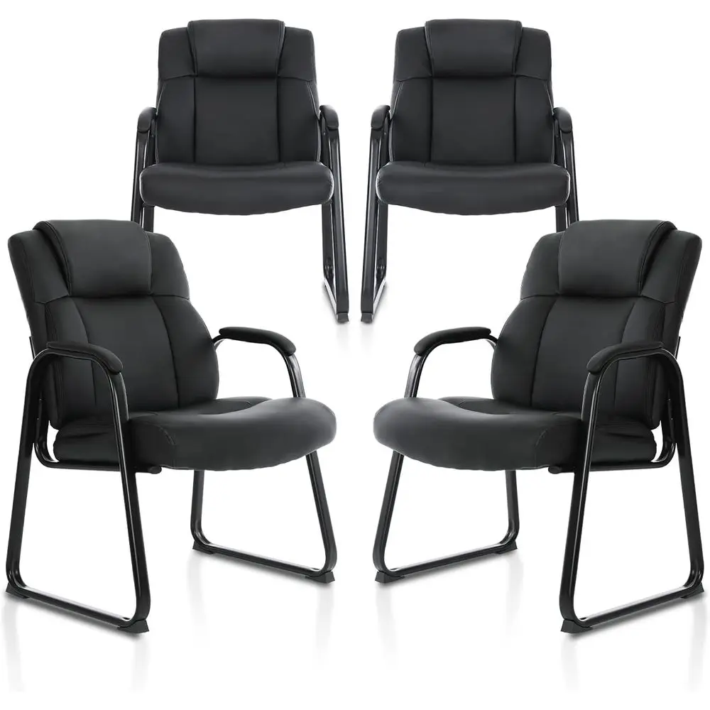 

Кожаные стулья для гостей на санах емкостью 500 фунтов с мягкими подлокотниками — черные, набор из 4 шт. для офисных комнат ожидания