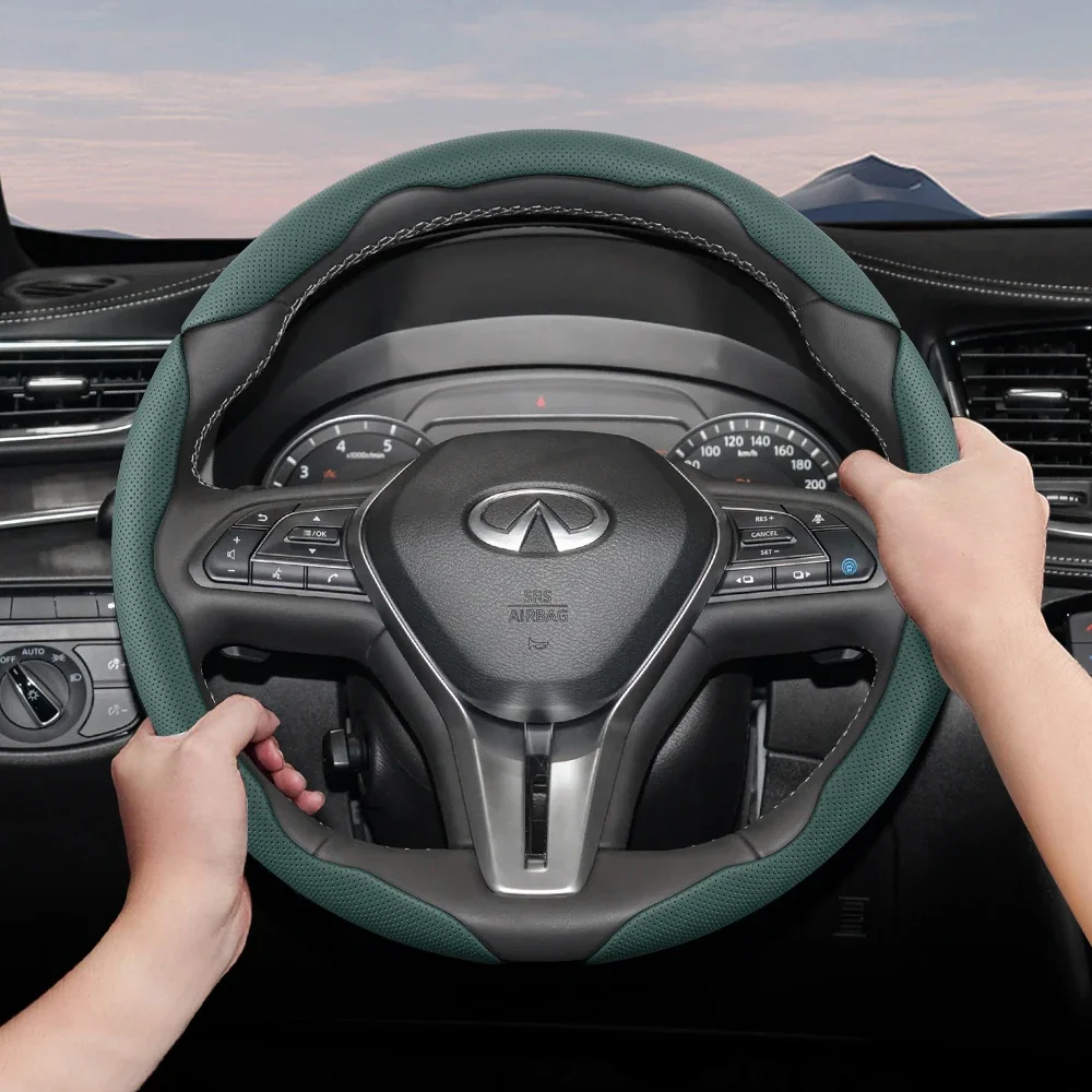 

Suitable for Infiniti Breathable Hole Leather Steering Wheel Cover Segmented Q50 G37 Fx35 G35 Q45 Qx50 Qx60 Qx70 Ex25 Q30 Qx80