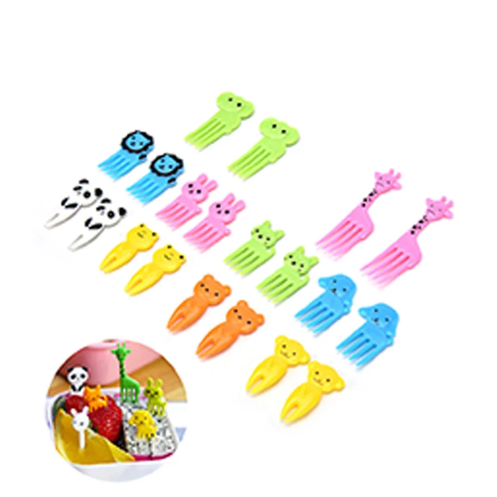 10pcs Mini Cartoon Animal Farm Fruit Forks Children's Snack Cake Dessert Picks Toothpicks Bento Lunch  Decor Assorted Colors